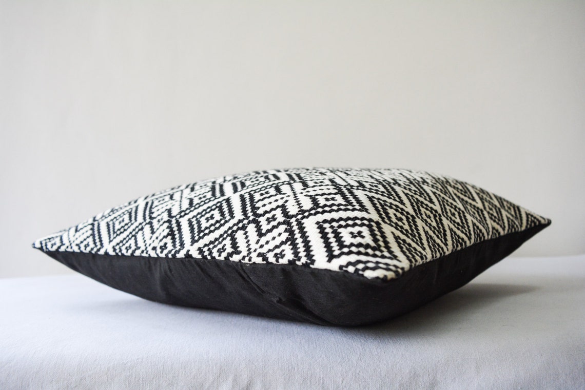 Black and White Kilim Pattern Jacquard Pillow Cover Kilim Etsy