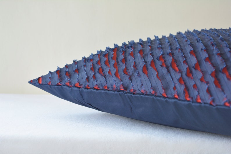 Navy Blue & Red Frayed 2 Layer Faux Silk Cushion Cover Etsy