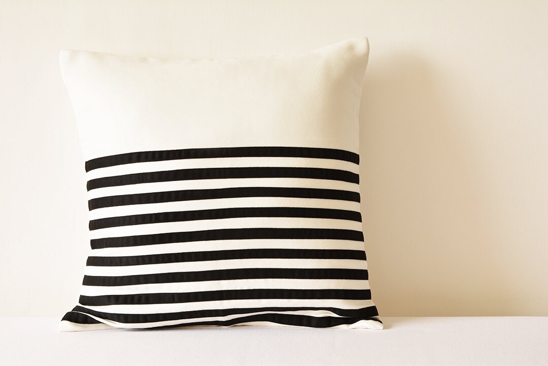 Striped Black & White Faux Suede Pillow Cover Applique' Etsy