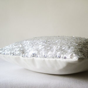 Shiny Silver Sequin Pillow Cover, Silver Decorative Pillow, Silver Metallic Cushion Cover image 5