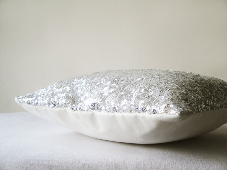 Shiny Silver Sequin Pillow Cover, Silver Decorative Pillow, Silver Metallic Cushion Cover image 5