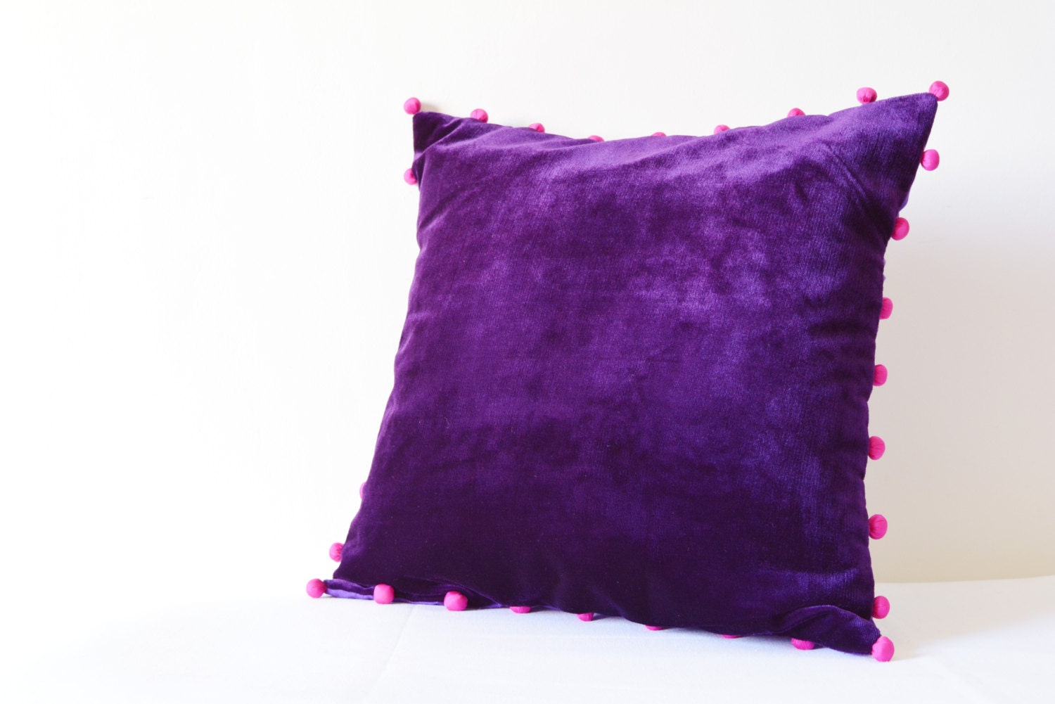 Purple Velvet Pillow With Pink Pom Poms Purple Velvet Etsy UK