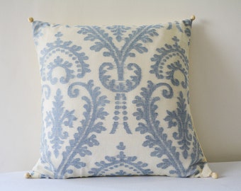 White and Blue Pattern Jacquard Pillow Cover , Blue & White Cushion , Blue and White Pillow , Housewares , Decor Pillow , Blue Summer Pillow