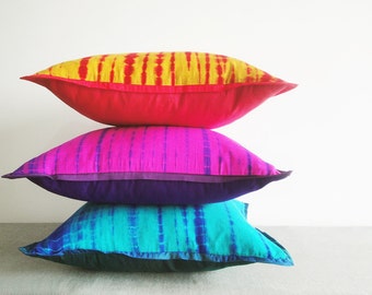 Shibori Tie Dye Colorful Pillows , Shibori Cushion Covers , Decorative Pillow, Tie Dye Throw Pillow , Shibori Pillow