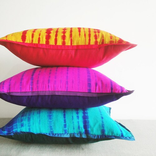Shibori Tie Dye Colorful Pillows Shibori Cushion Covers Etsy