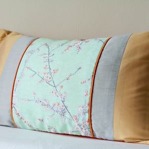 Mint & Beige Floral Patchwork Pillow Cover , Mint Floral Lumbar Cushion Cover , Patchwork Decorative Pillow, Spring Cushion Cover