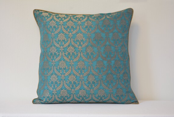 Teal Silk Brocade Pillow Cover Dark Silk Brocade Throw Pillow Cushion Cover