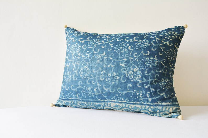 Indigo Batik Printed Silk Pillow Cover Floral Blue Batik Etsy