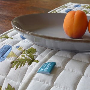 Marigold Hand Block Printed Table Mats , Quilted Cotton Printed Placemats , Blue and White Block Printed Placemants , Quilted Table Mats