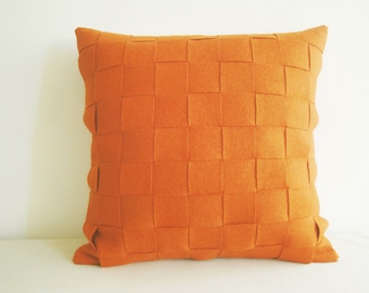 Burnt Orange Felt Cushion Cover, Orange Felt Pillow , Decorative Pillow, Accent Throw Pillow