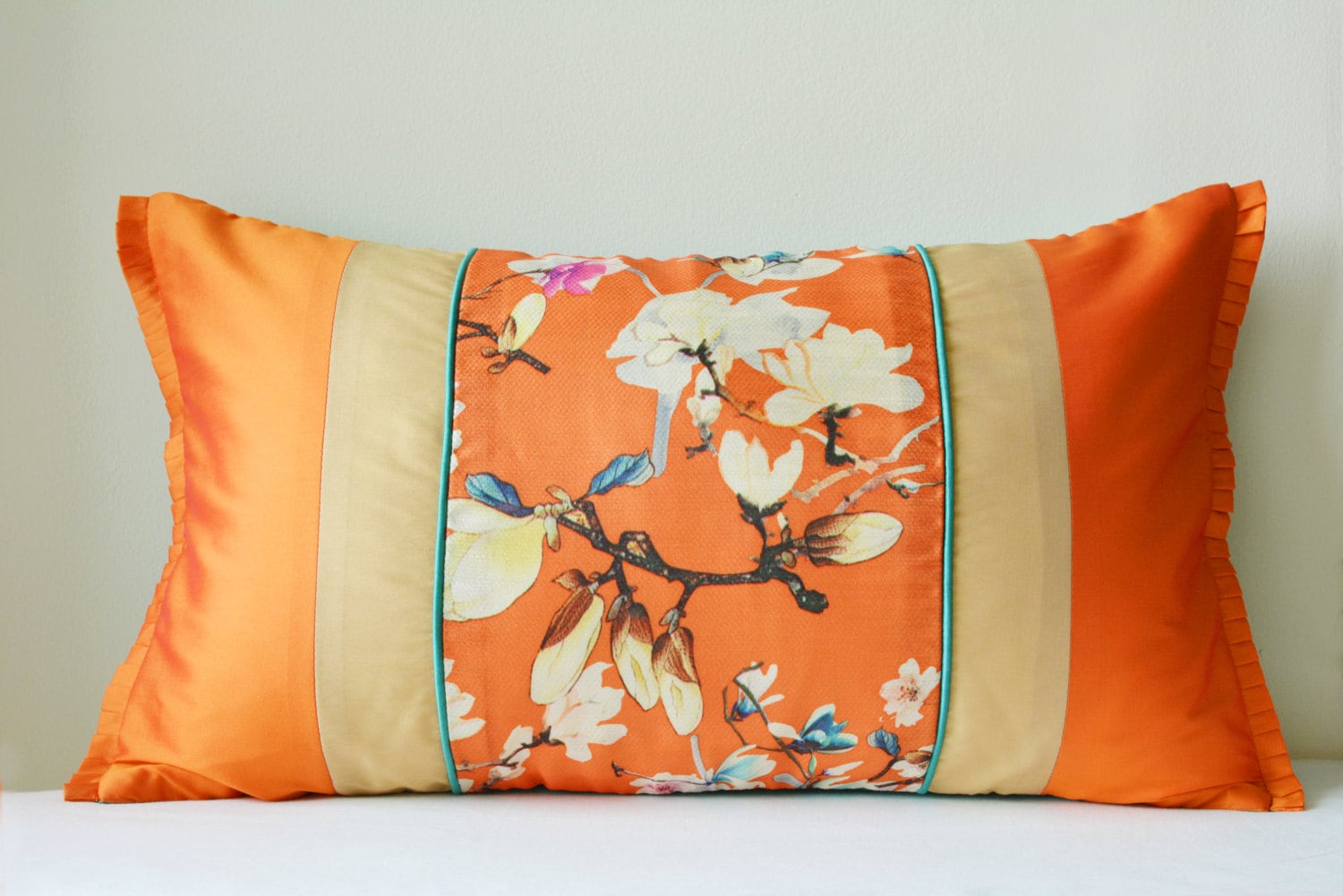 Decorative Cotton Large Couch Pillows Orange Patchwork Floral Cushion Cover