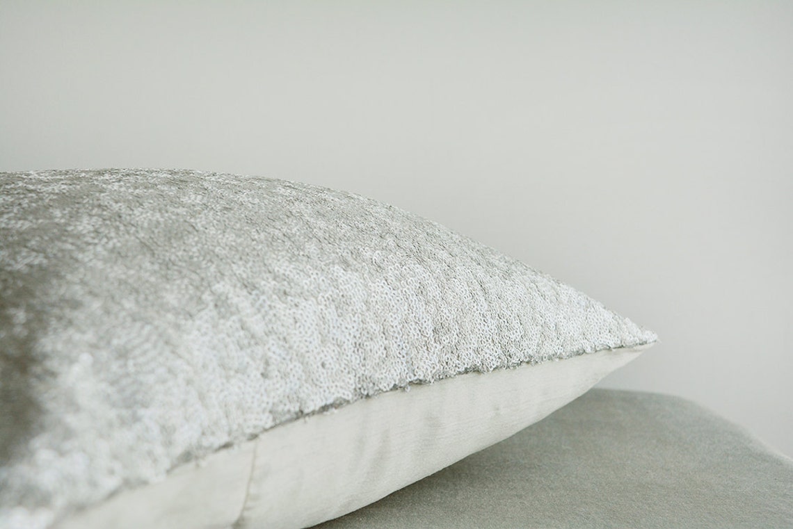 Silver Metallic Sequin Pillow Cover Holiday Decor Throw Etsy