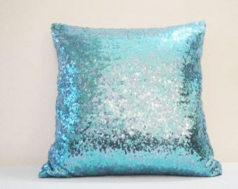 Glanzende turkoois blauwe kussensloop, vakantie decor, pailletten gooien kussen, metalen decoratieve kussen, glitter kussen, blauwe Sparkle kussen