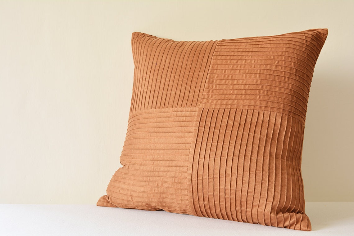 Beautiful Tan Faux Suede Textured Pillow Cover Pin Tucks & Etsy