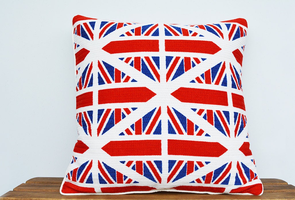 ユニオンジャック風クッションカバー、女王陛下90周年、英国クッション