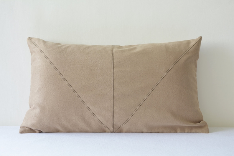 Light Brown Faux Suede Lumbar Pillow Cover With Stitch Detail Etsy