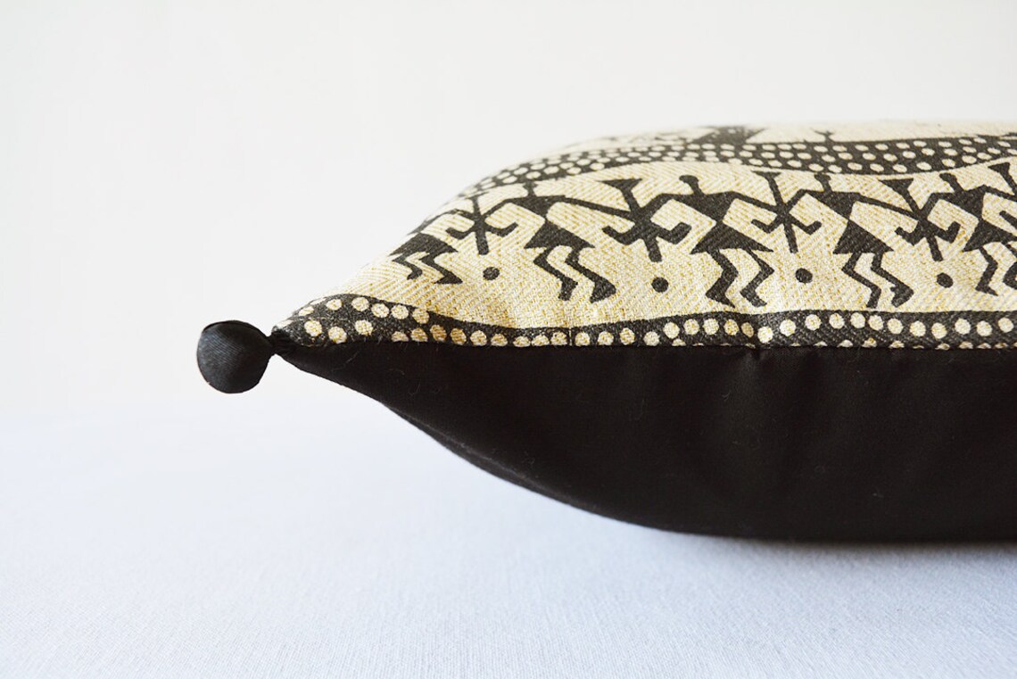Black and Natural Warli Print Pillow Cover Printed Cushion Etsy