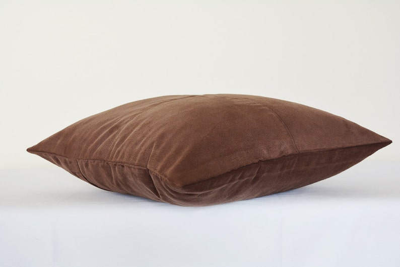 Coffee Brown Faux Suede Pillow Cover with Stitch Detail , Brown Decorative Pillow , Brown Throw Pillow , Suede Cushion Cover, Housewares image 5