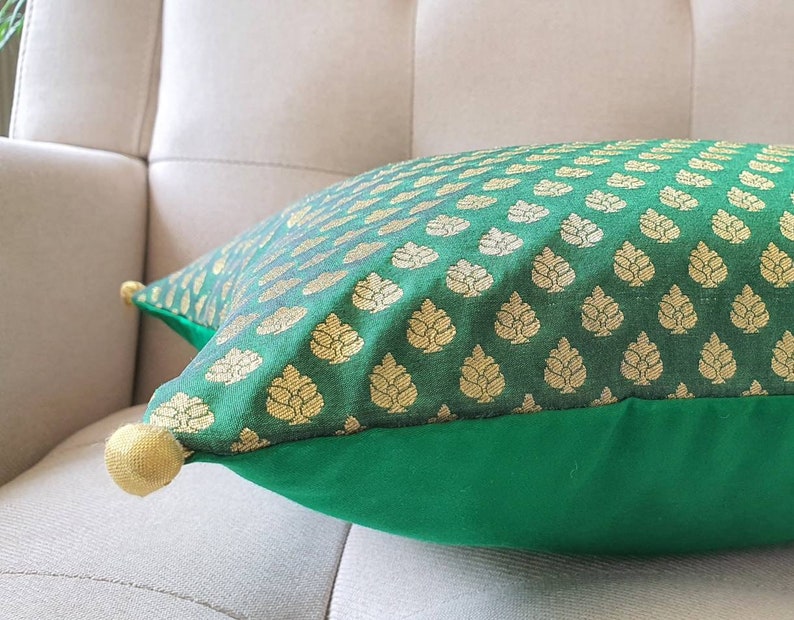 Emerald Green Silk Brocade Pillow Cover Green Brocade Etsy