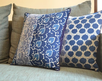 Floral Indigo Block Print Pillow Cover in Cotton , Blue Block Print Pillow Cover , 100% Cotton Block Print Cushion Cover , Decorative Pillow