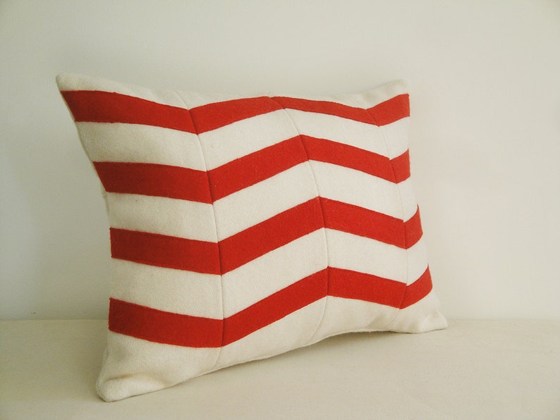 Chevron Applique Felt Cushion Cover in Red and White, Decorative Pillow, Accent Throw Pillow image 3