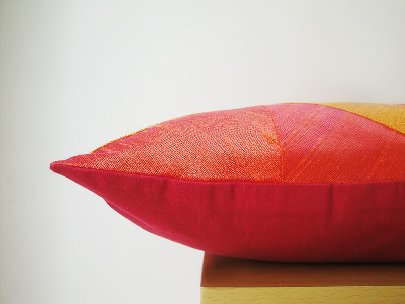 Pink & Yellow Chevron Lumbar Pillow in Dupioni Silk Decor Etsy