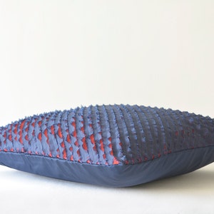 Navy Blue & Red , Frayed 2 Layer Faux Silk Cushion Cover , Blue Red Textured Pillow Cover , Decorative Pillow Case,  Navy Blue Throw Pillow