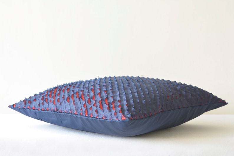 Navy Blue & Red Frayed 2 Layer Faux Silk Cushion Cover Etsy