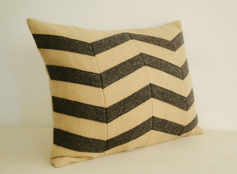 Chevron Applique Felt Cushion Cover in Beige and Grey Etsy