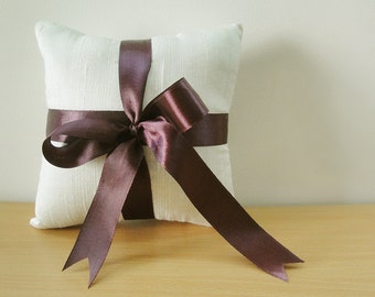 Silk Dupioni Ring Bearer Pillow with Deep Purple Satin Ribbon