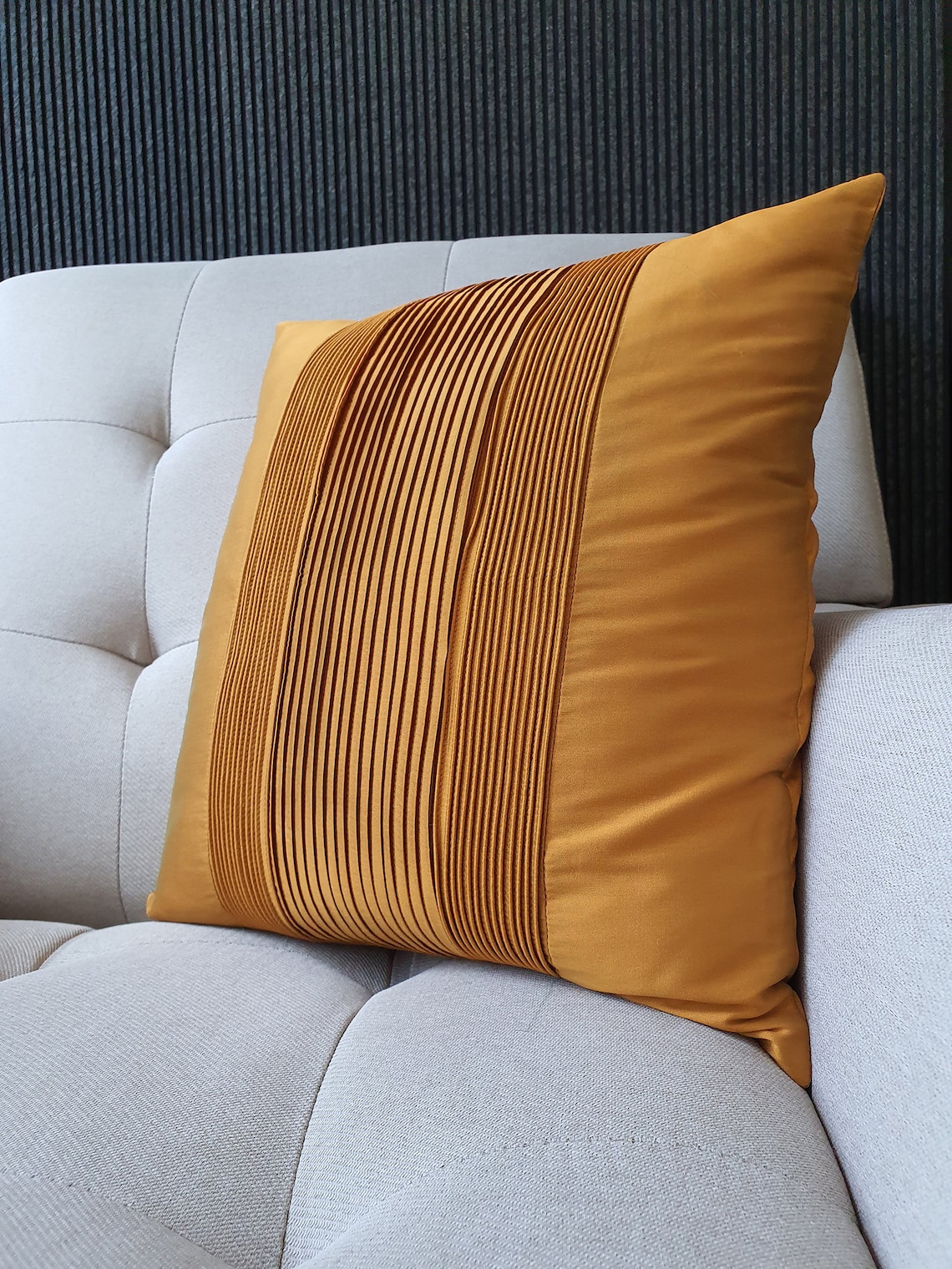 Mustard Pleated Taffeta Pillow Cover Orange Textured Cushion Etsy
