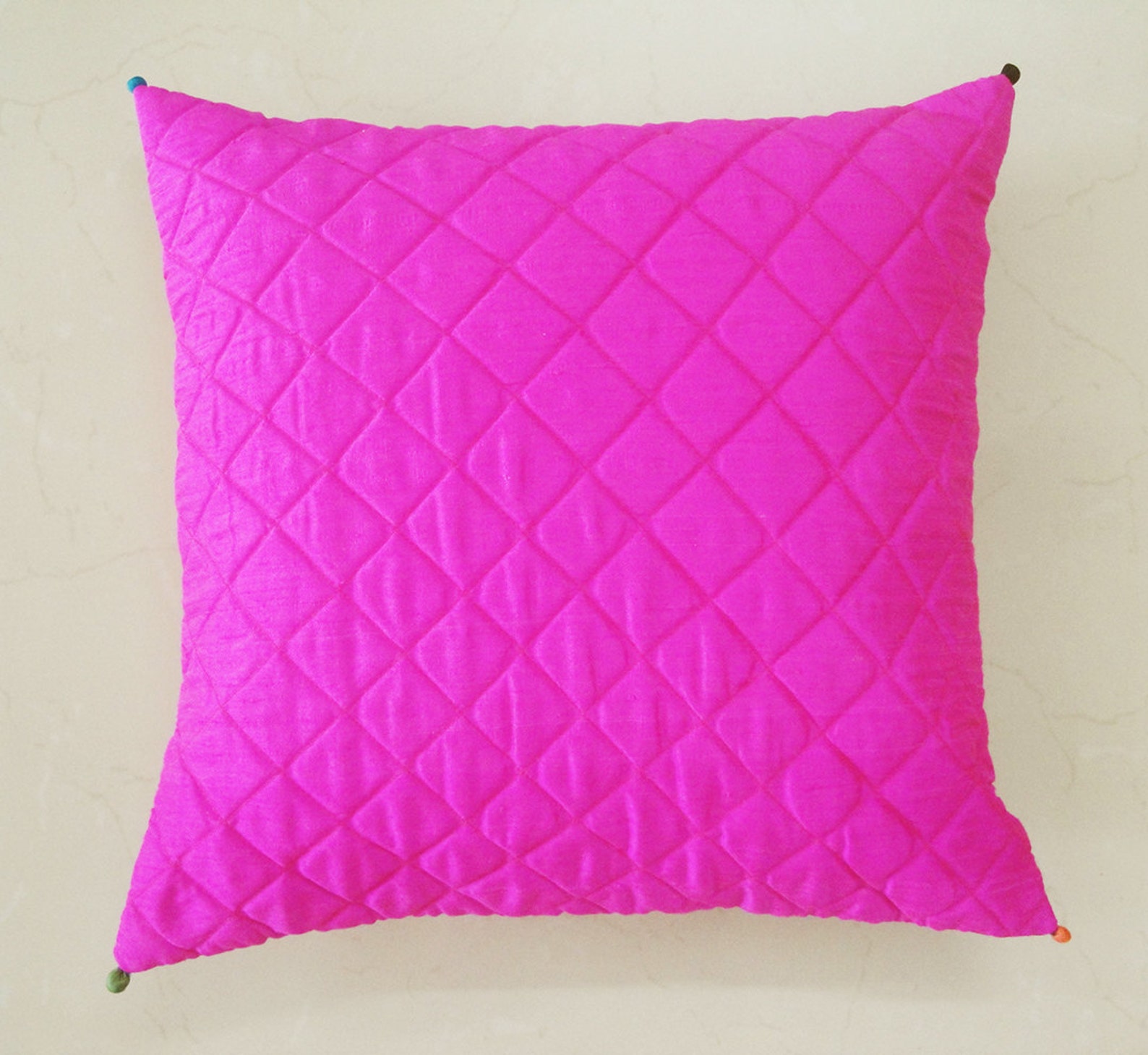 Solid Color Raw Silk Quilted Pillow / Cushion Cover Etsy