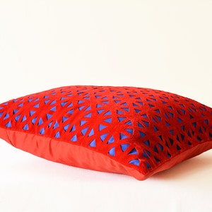 Red and Blue Geometric Velvet Pillow Cover , Geometric Velvet Cushion Cover , Red Velvet Throw Pillow , Lase Cut Geometric Velvet Cushion image 5