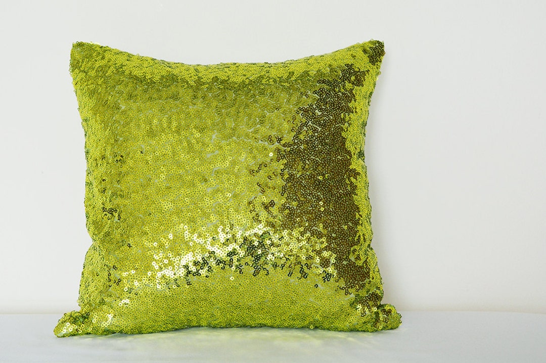 Light Green Shiny Sequin Pillow Cover , Green Holiday Decor , Green