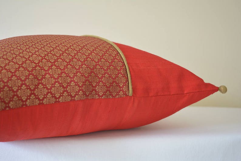 Beautiful Rich Red and Gold Brocade Silk Pillow Cover , Red Brocade Cushion Cover , Red Decor Pillow Cover , Bright Red Christmas Pillow image 7