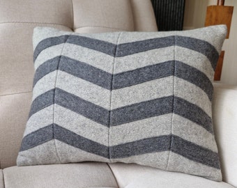 Chevron Applique Felt Cushion Cover in shades of Grey, Decorative Pillow, Accent Throw Pillow