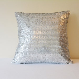 Silver Dancing Sequin Pillow Cover, Silver Sequin Cushion Cover , Silver Decor Pillow , Shiny Silver Metallic Pillow, Silver Scatter Cushion image 4