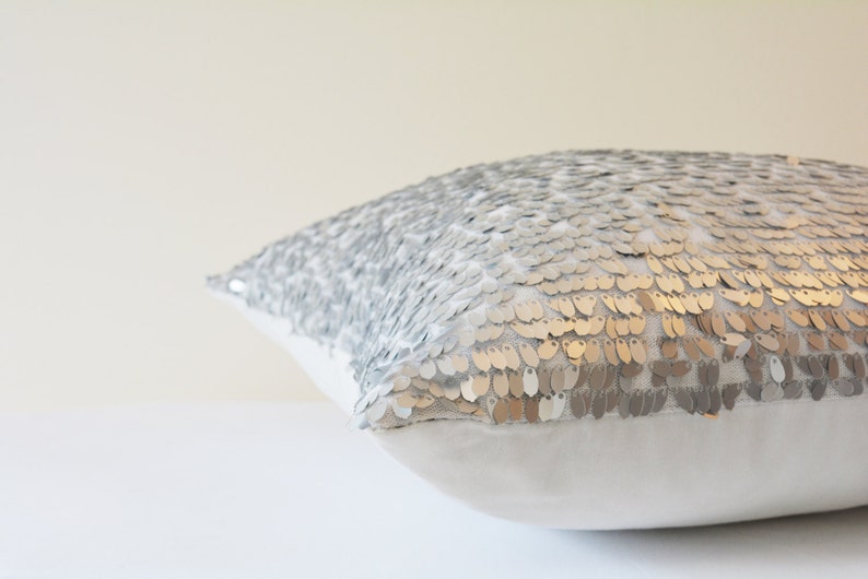 Silver Dancing Sequin Pillow Cover, Silver Sequin Cushion Cover , Silver Decor Pillow , Shiny Silver Metallic Pillow, Silver Scatter Cushion image 5