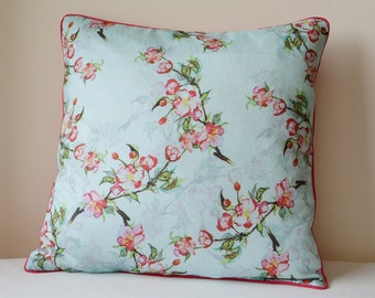 Beautiful Floral Print Pillow Cover , Pale Blue Floral Cushion Cover , Light Blue Decorative Pillow , Spring Cushion Cover