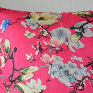 Spring Summer Florals, Pink Floral Print Pillow Cover , Hot Pink Floral Cushion Cover , Pink Decorative Pillow , Spring Cushion Cover image 3