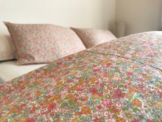 100 Cotton Reversible Duvet Cover In A Ditsy Floral Print Etsy
