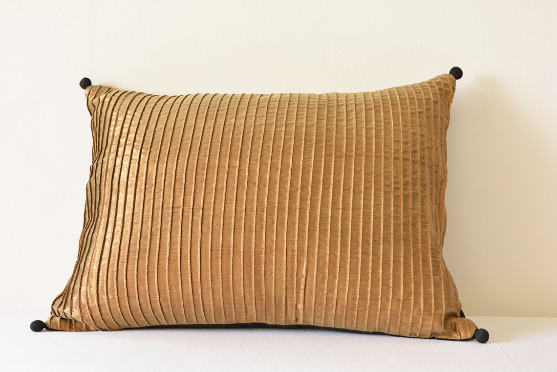Metallic Gold Cushion Cover with Pin Tucks Metallic Antique Etsy