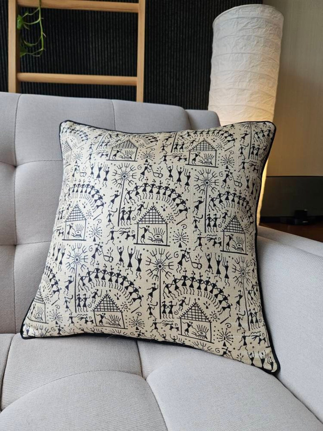 Black and Natural Warli Print Pillow Cover Printed Cushion - Etsy