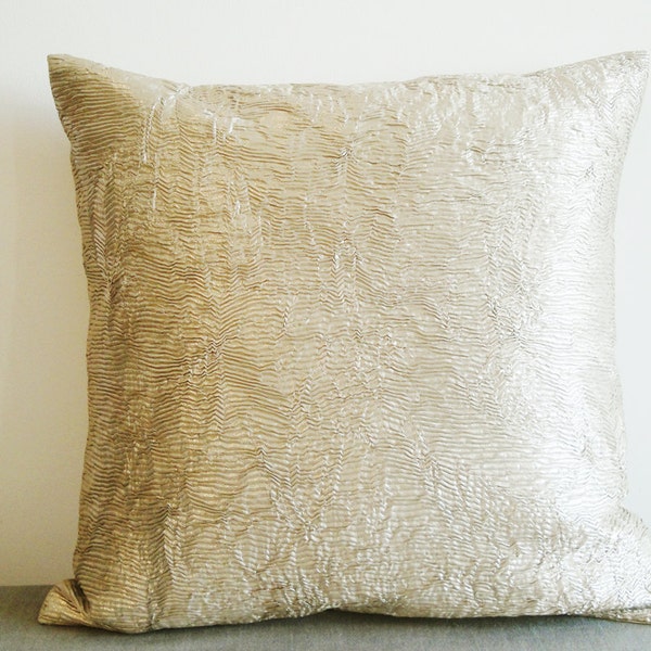 Light Gold / Warm Silver Pleated Metallic Pillow Cover , Decorative Pillow , Throw Pillow , Cushion Cover