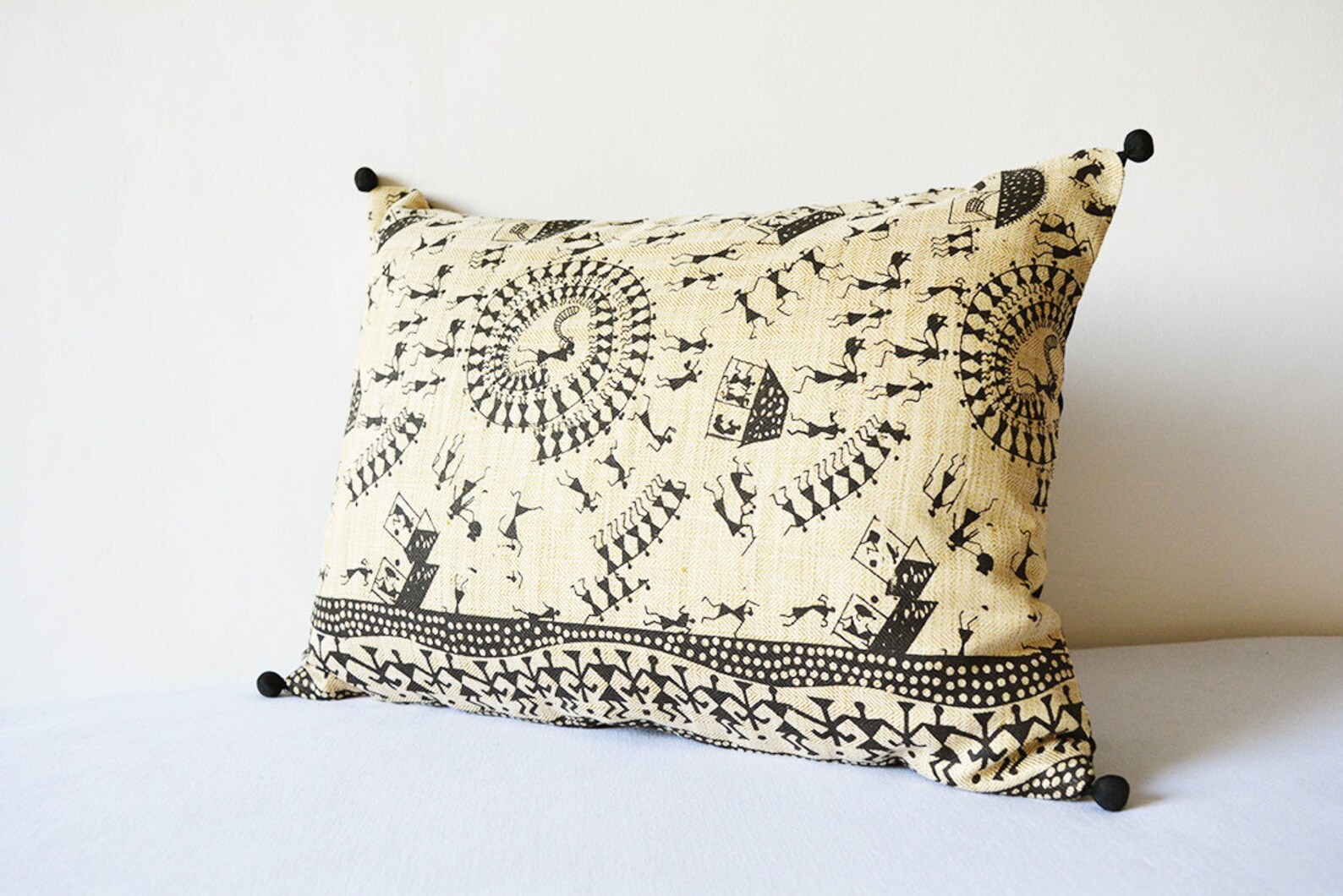 Black and Natural Warli Print Pillow Cover Printed Cushion Etsy