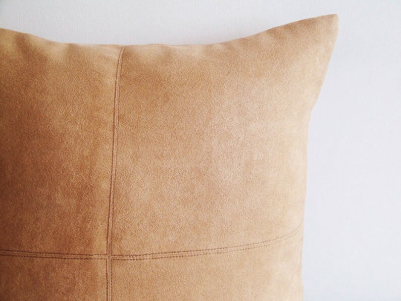 Camel Color Faux Suede Pillow Cover with Stitch Detail Etsy