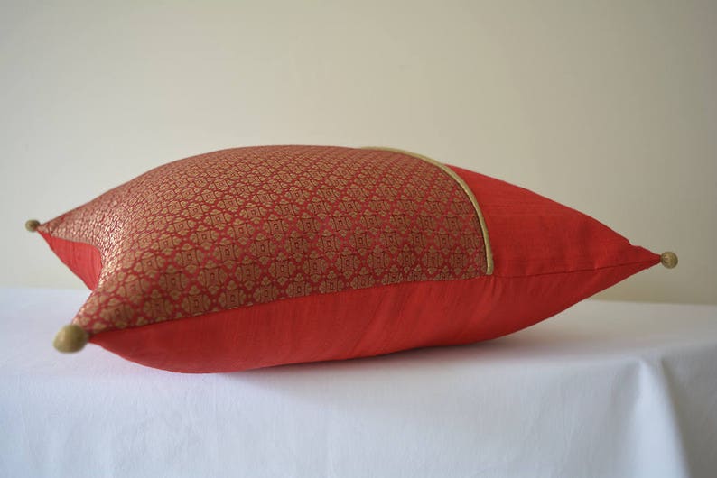 Beautiful Rich Red and Gold Brocade Silk Pillow Cover , Red Brocade Cushion Cover , Red Decor Pillow Cover , Bright Red Christmas Pillow image 8