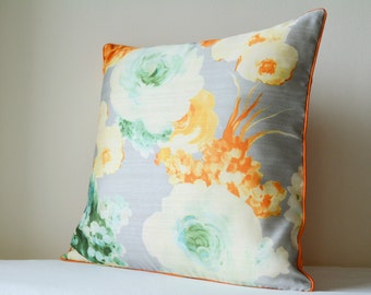 Beautiful Spring summer Grey Floral Pillow Cover , Rose Print Floral Cushion Cover ,  Grey Floral Decorative Pillow ,  Spring Cushion Cover