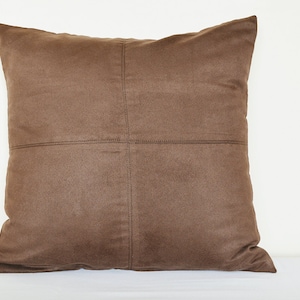 Coffee Brown Faux Suede Pillow Cover with Stitch Detail , Brown Decorative Pillow , Brown Throw Pillow , Suede Cushion Cover, Housewares image 2