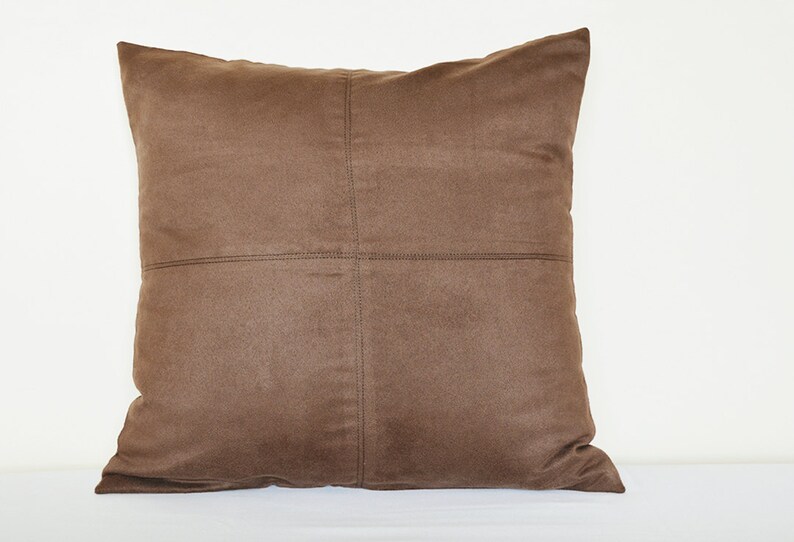 Coffee Brown Faux Suede Pillow Cover with Stitch Detail , Brown Decorative Pillow , Brown Throw Pillow , Suede Cushion Cover, Housewares image 2